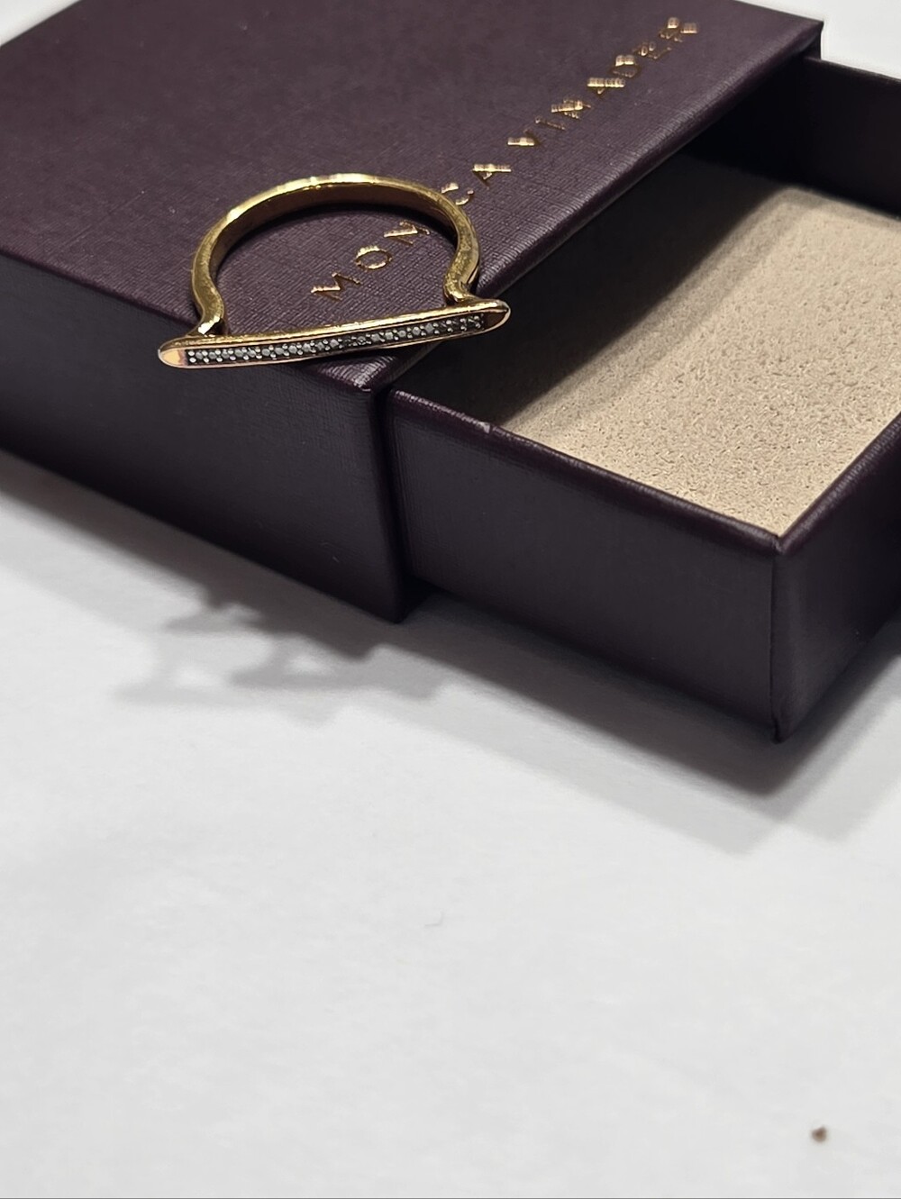 Monica Vinader Skinny Stacking Ring - 18k Gold Vermeil & Diamond - Size 7.5 - Picture 14 of 14